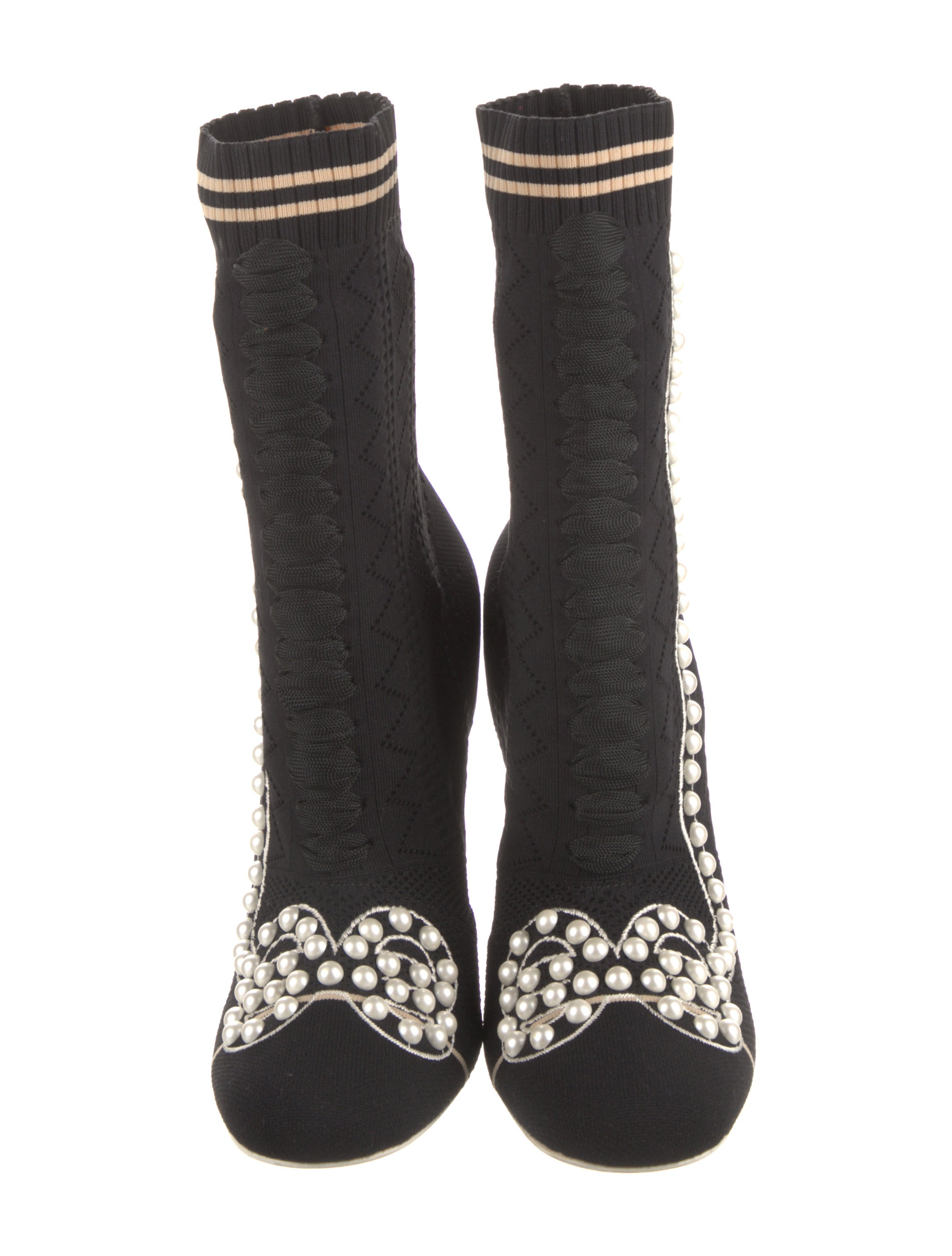 Fendi Faux Pearl Accents Sock Boots